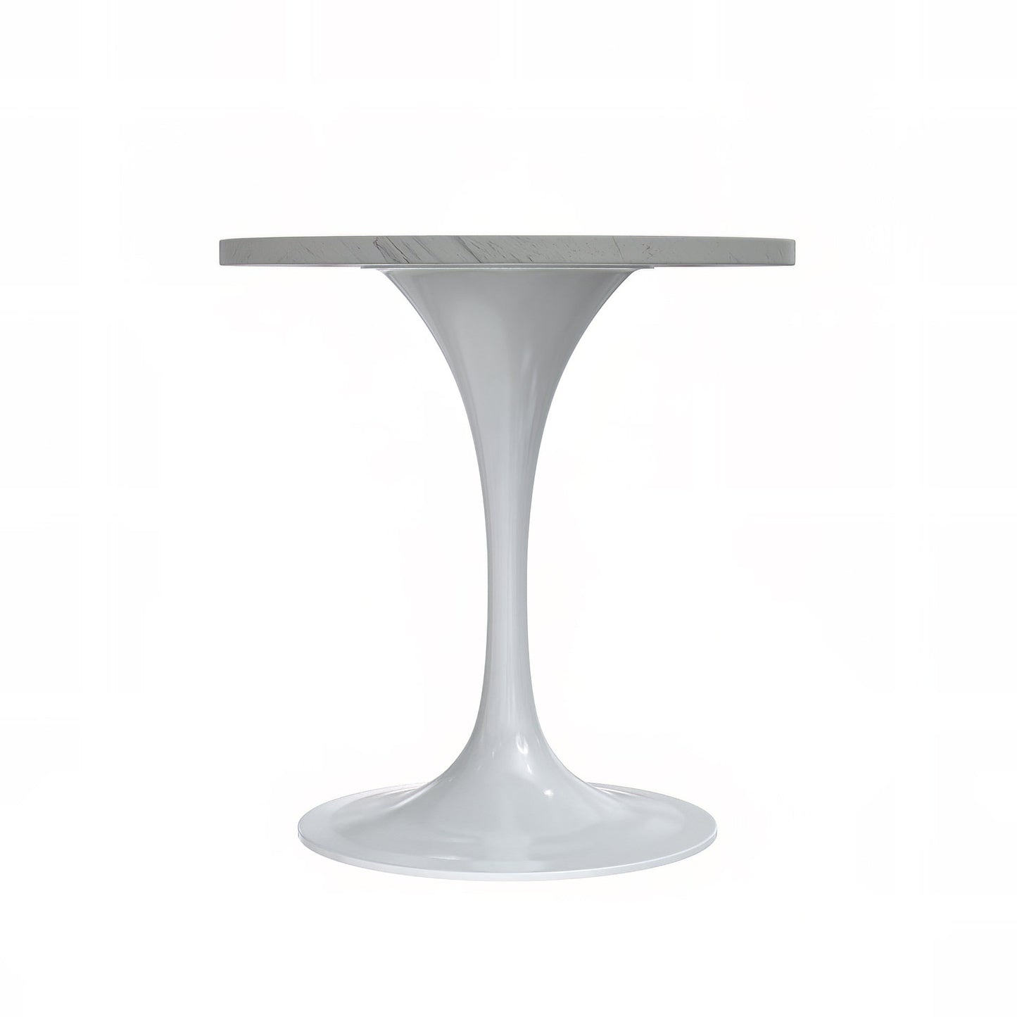 Verve Round Dining Table with MDF/Sintered Stone/Resin Tabletop in White Stainless Steel Pedestal Base