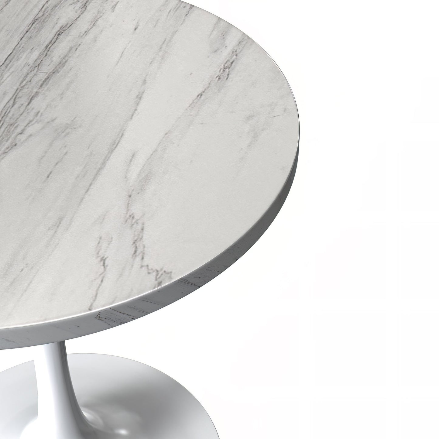 Verve Round Dining Table with MDF/Sintered Stone/Resin Tabletop in White Stainless Steel Pedestal Base