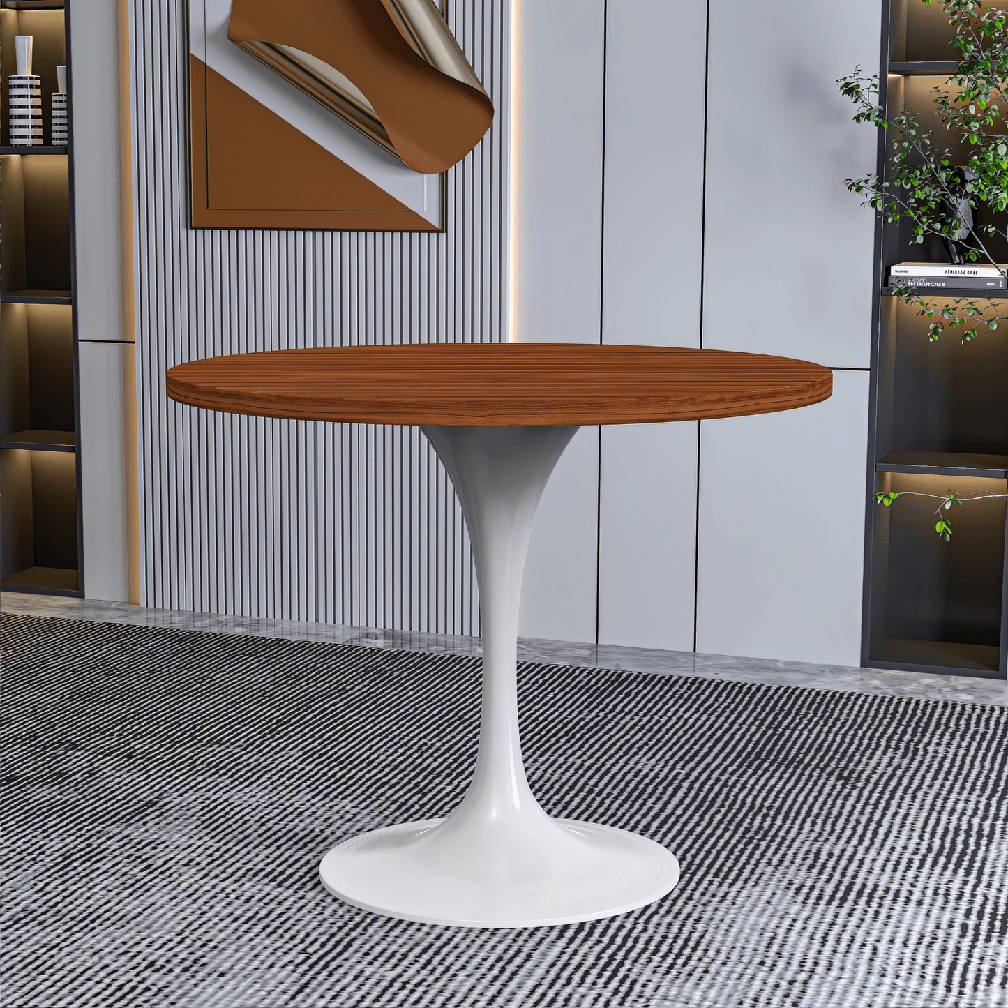 Verve Round Dining Table with MDF/Sintered Stone/Resin Tabletop in White Stainless Steel Pedestal Base