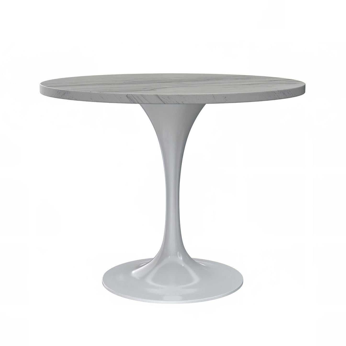 Verve Round Dining Table with MDF/Sintered Stone/Resin Tabletop in White Stainless Steel Pedestal Base
