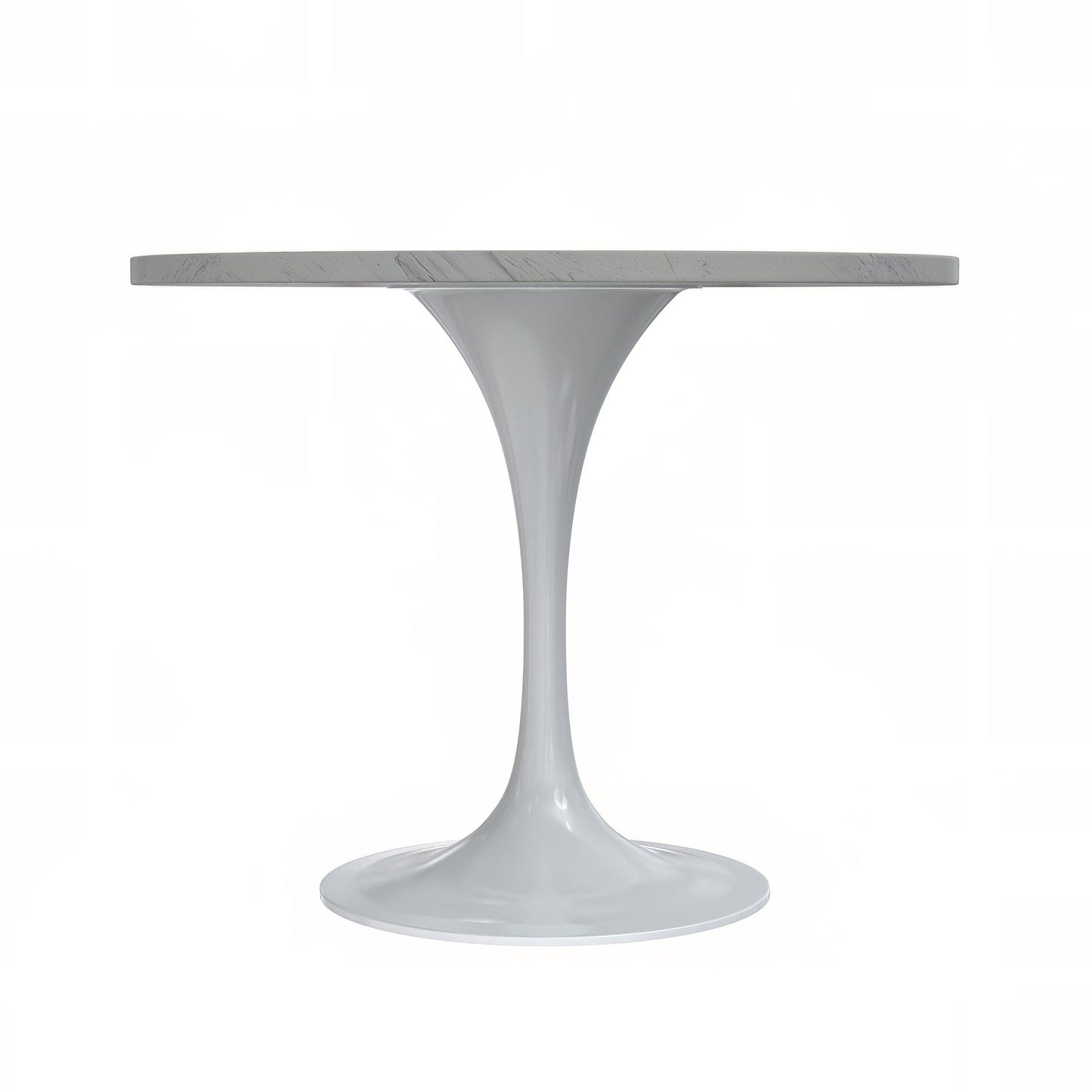 Verve Round Dining Table with MDF/Sintered Stone/Resin Tabletop in White Stainless Steel Pedestal Base