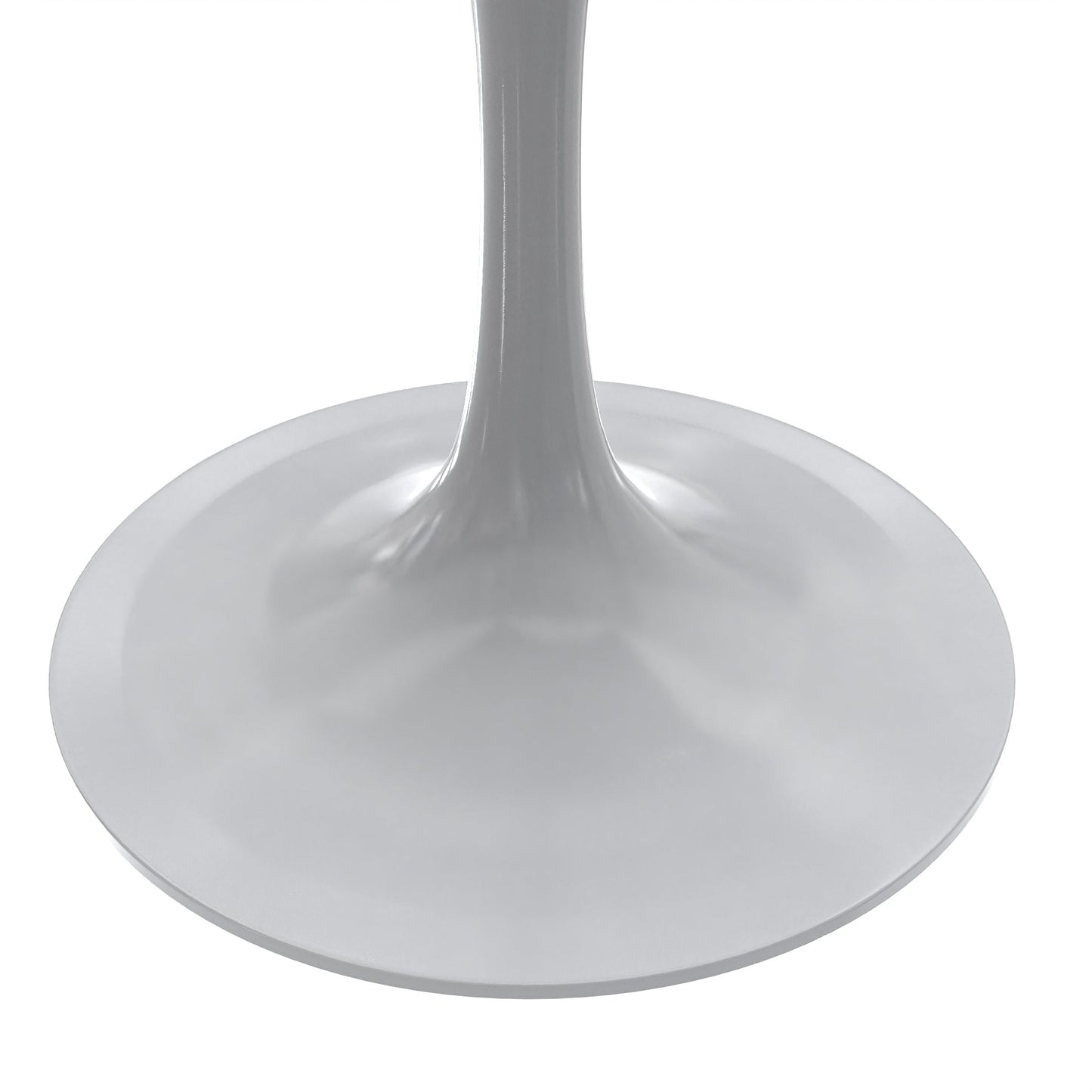 Verve Square Dining Table with a Laminated White Marbleized Tabletop and White Steel Pedestal Base