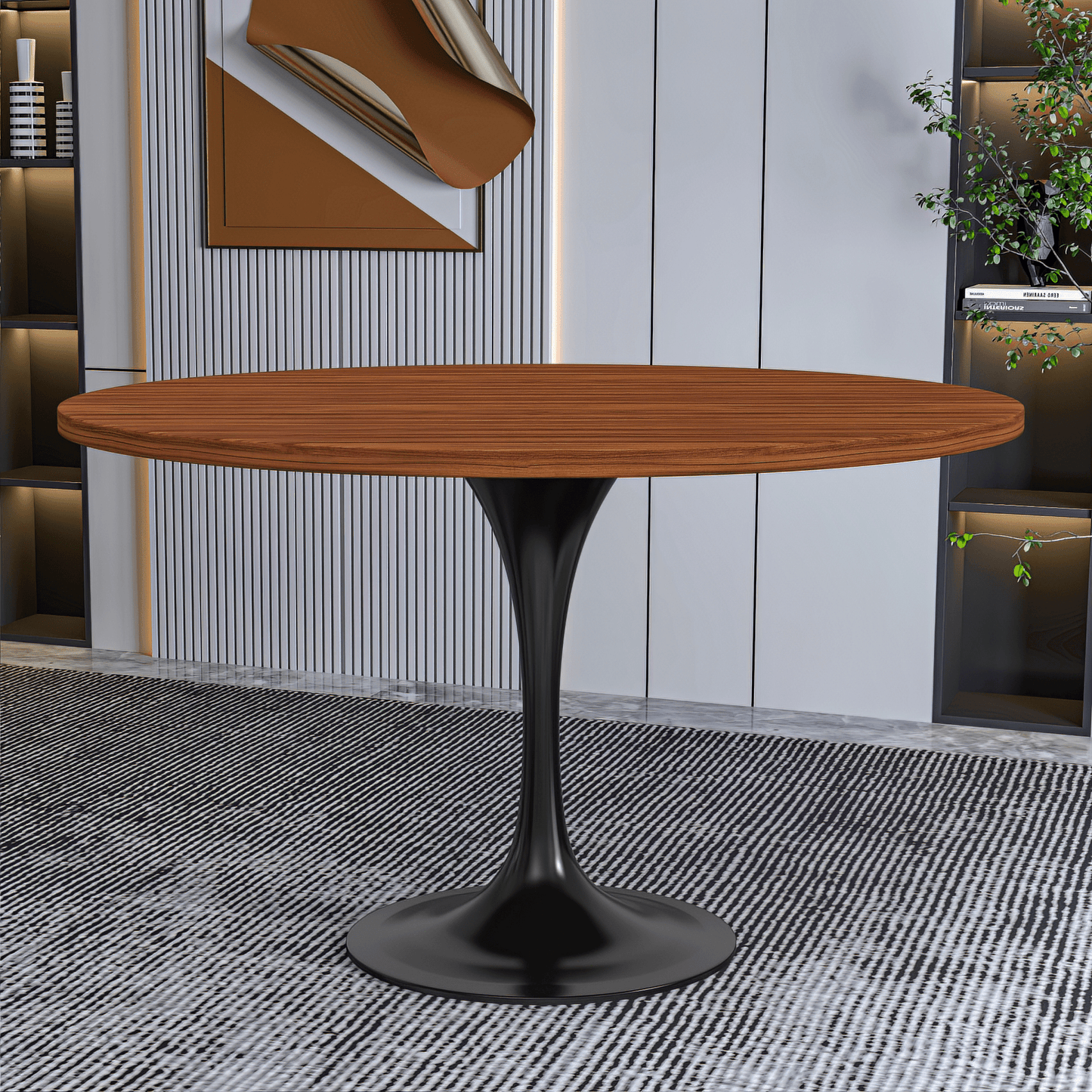 Verve Round Dining Table with MDF/Sintered Stone/Resin Tabletop in Black Stainless Steel Pedestal Base