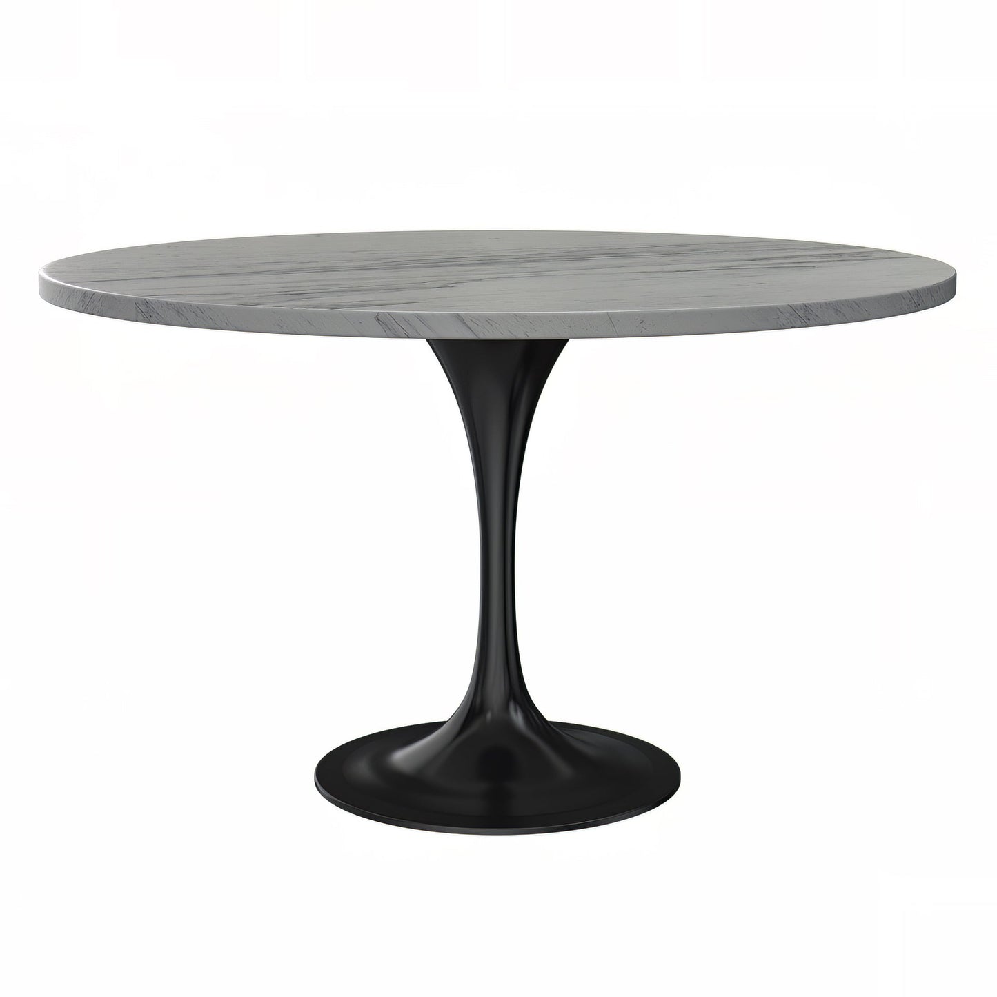 Verve Round Dining Table with MDF/Sintered Stone/Resin Tabletop in Black Stainless Steel Pedestal Base