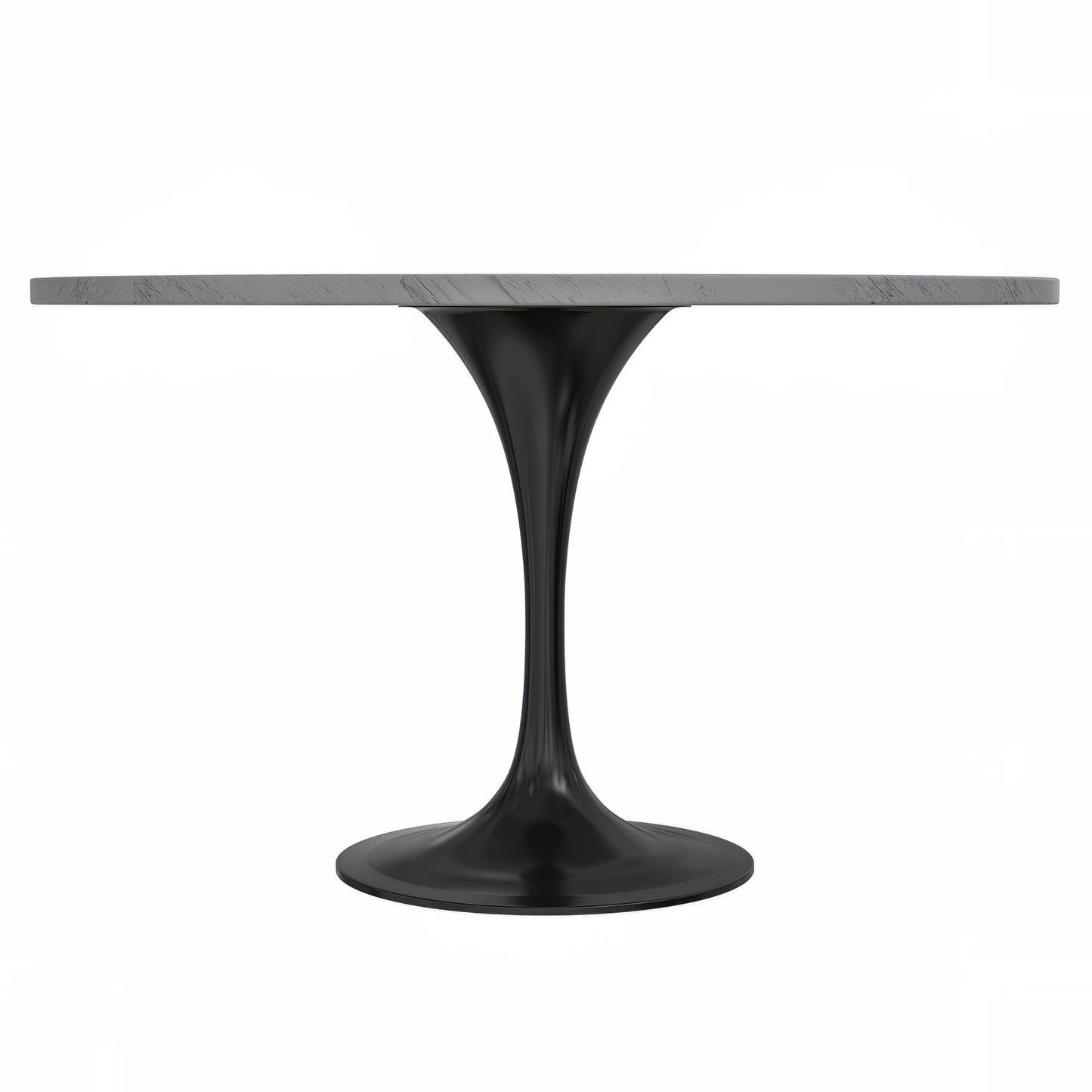 Verve Round Dining Table with MDF/Sintered Stone/Resin Tabletop in Black Stainless Steel Pedestal Base