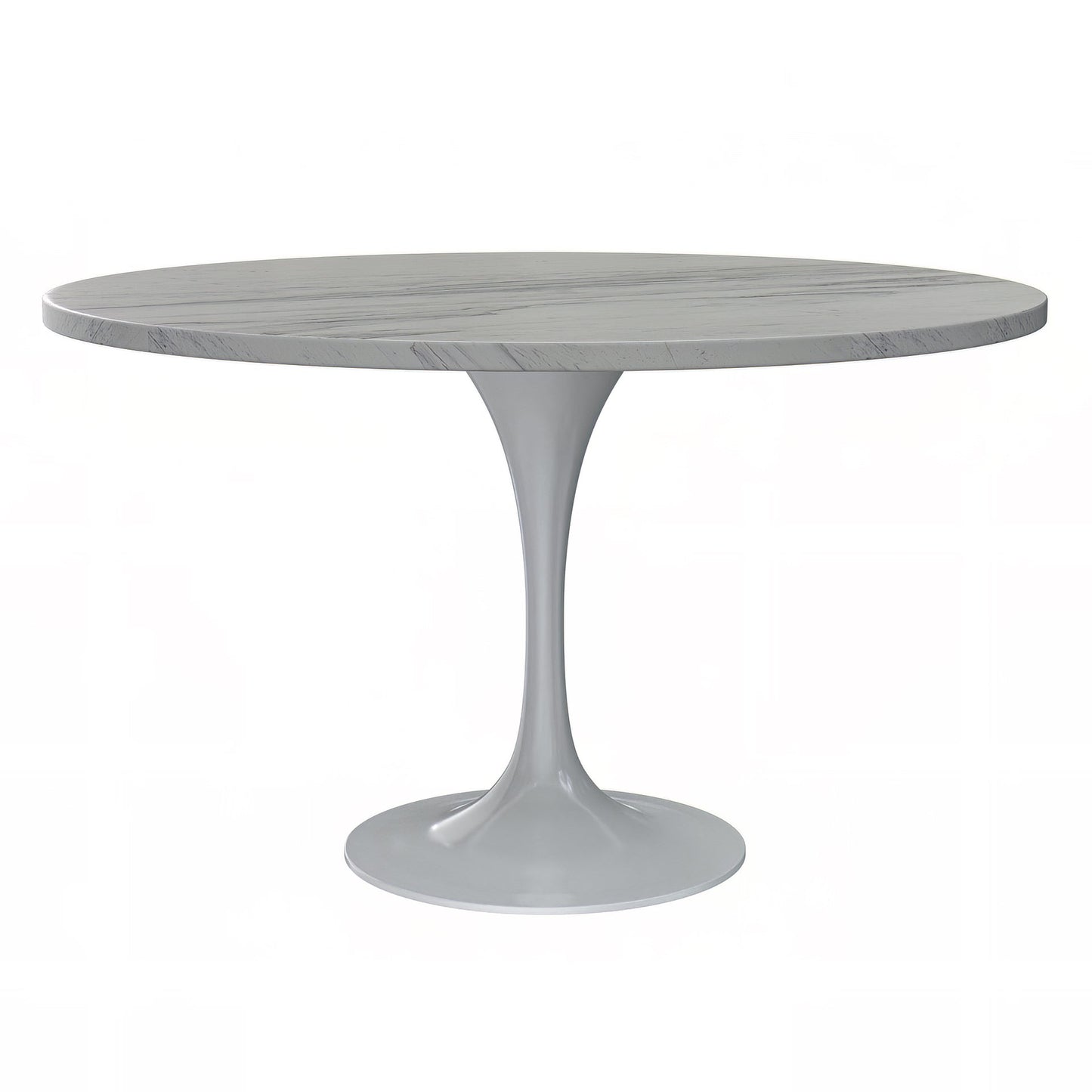 Verve Round Dining Table with MDF/Sintered Stone/Resin Tabletop in White Stainless Steel Pedestal Base