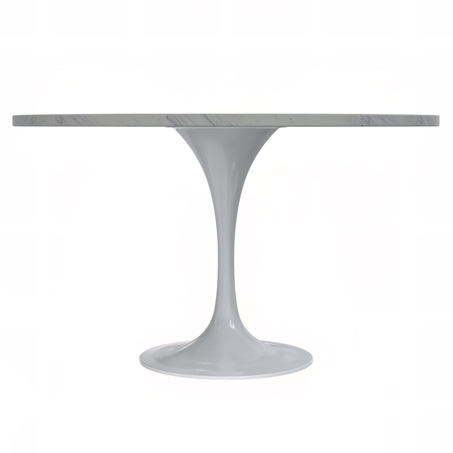 Verve Round Dining Table with MDF/Sintered Stone/Resin Tabletop in White Stainless Steel Pedestal Base