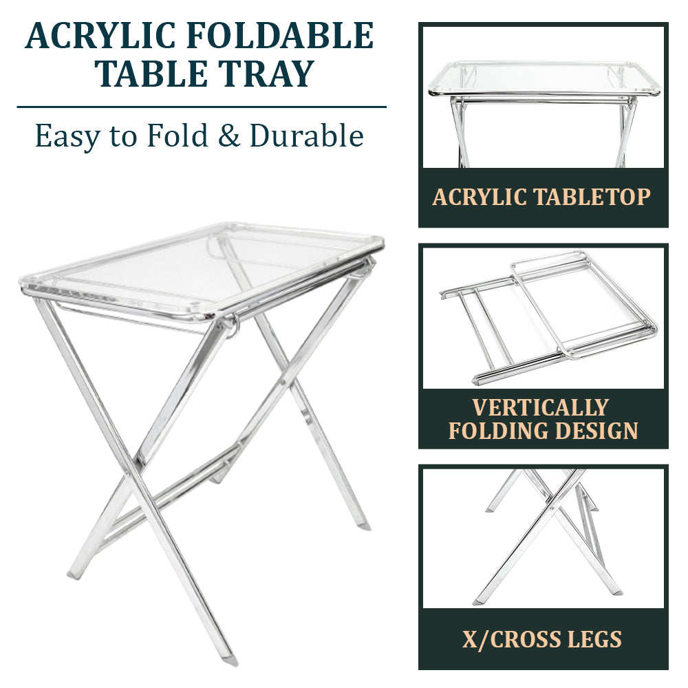 Victorian Acrylic Foldable End Side Table Tray with Chrome Metal Legs
