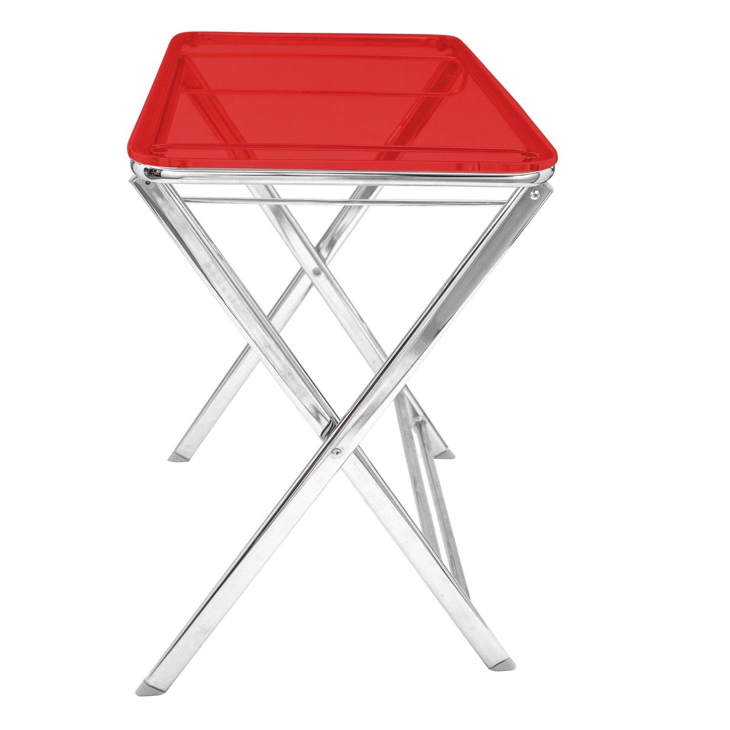 Victorian Acrylic Foldable End Side Table Tray with Chrome Metal Legs