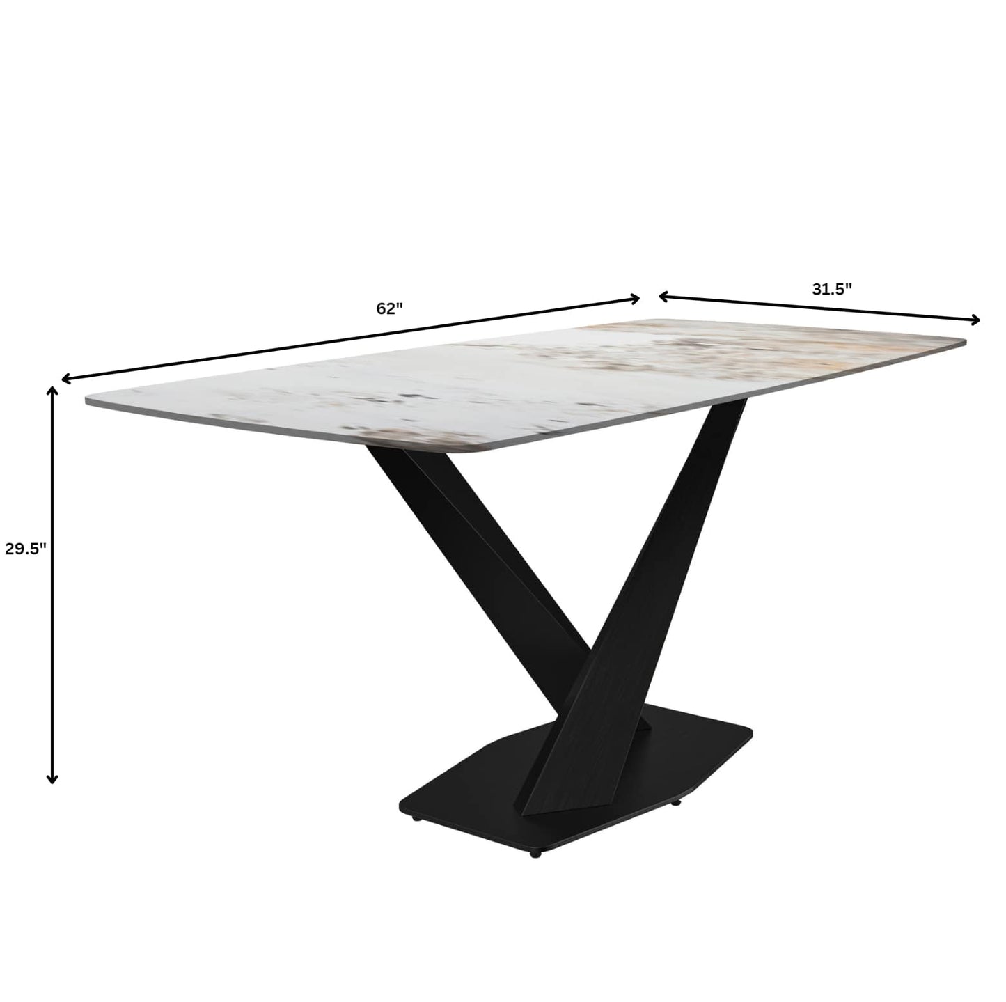 Voren Dining Table with Rectangular Tabletop with Gold/Black Stainless Steel Base
