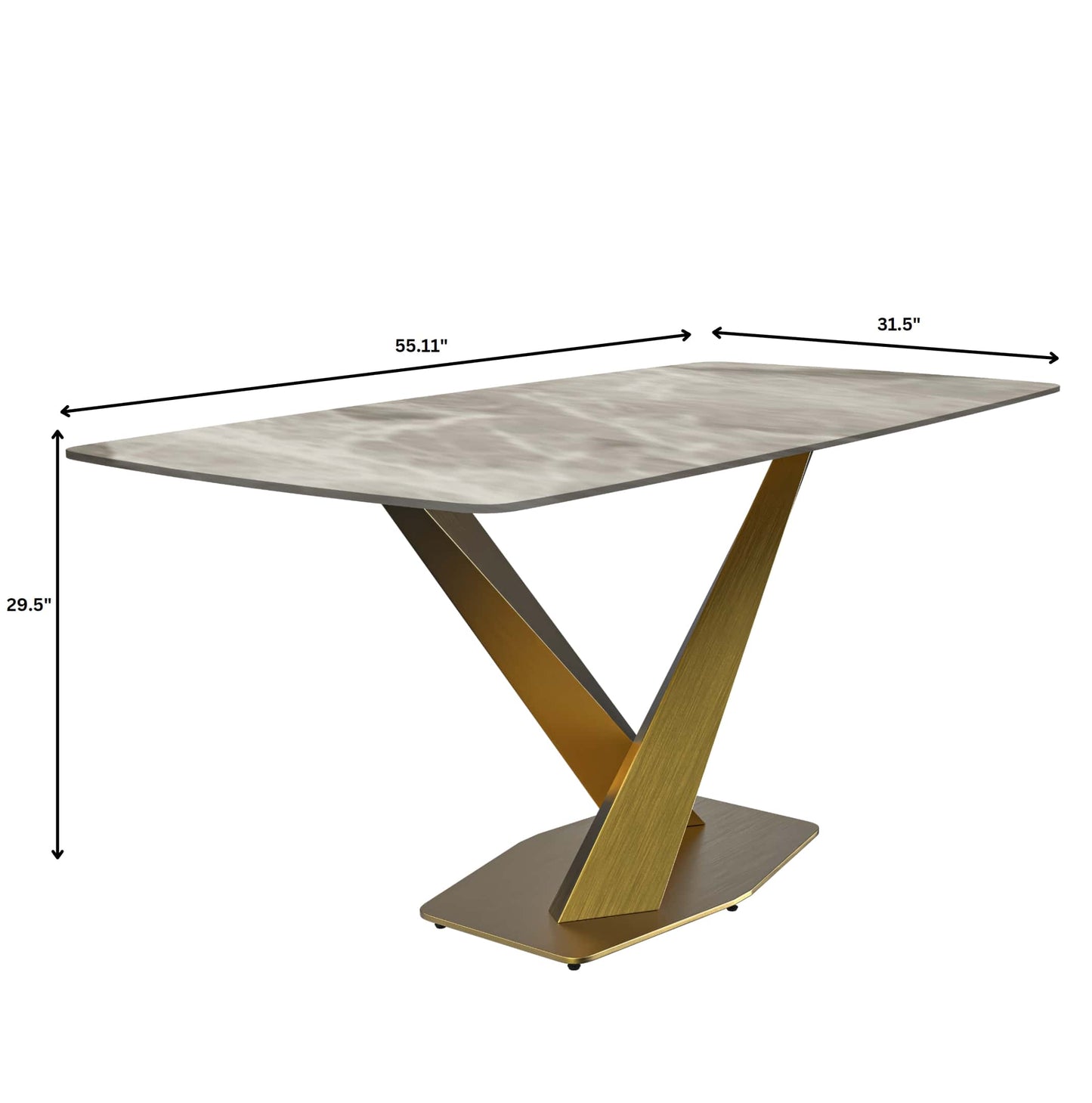 Voren Dining Table with Rectangular Tabletop with Gold/Black Stainless Steel Base