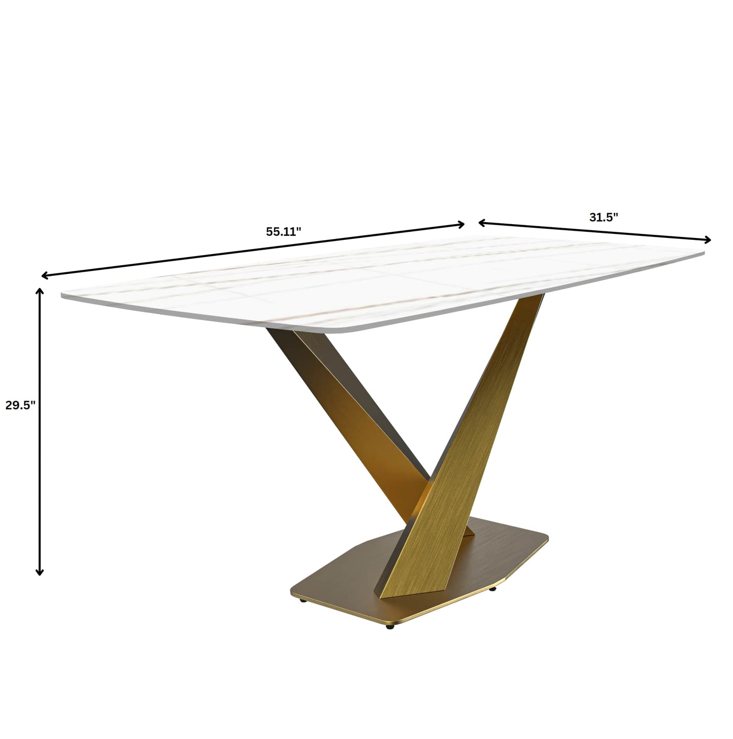 Voren Dining Table with Rectangular Tabletop with Gold/Black Stainless Steel Base