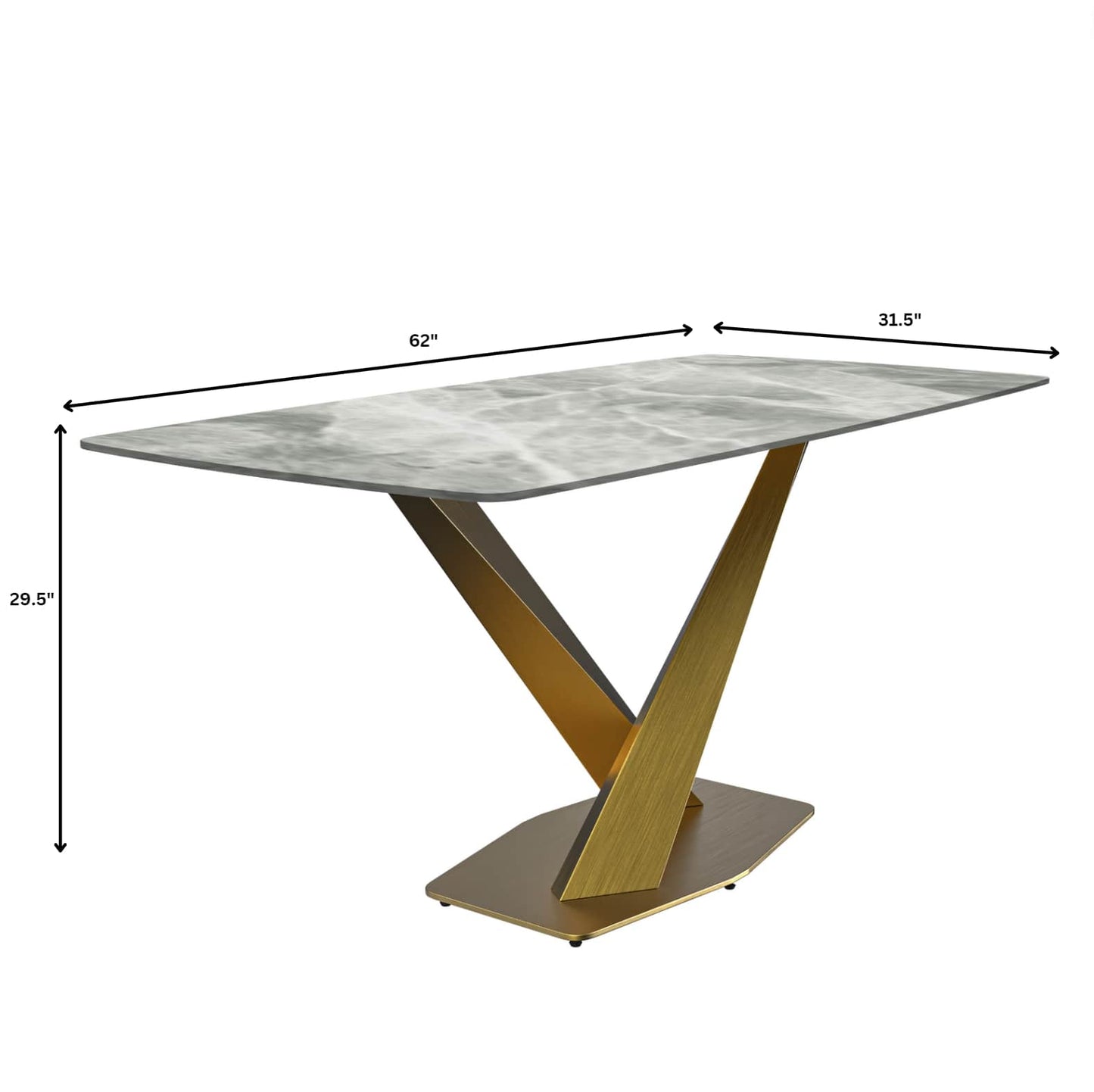 Voren Dining Table with Rectangular Tabletop with Gold/Black Stainless Steel Base