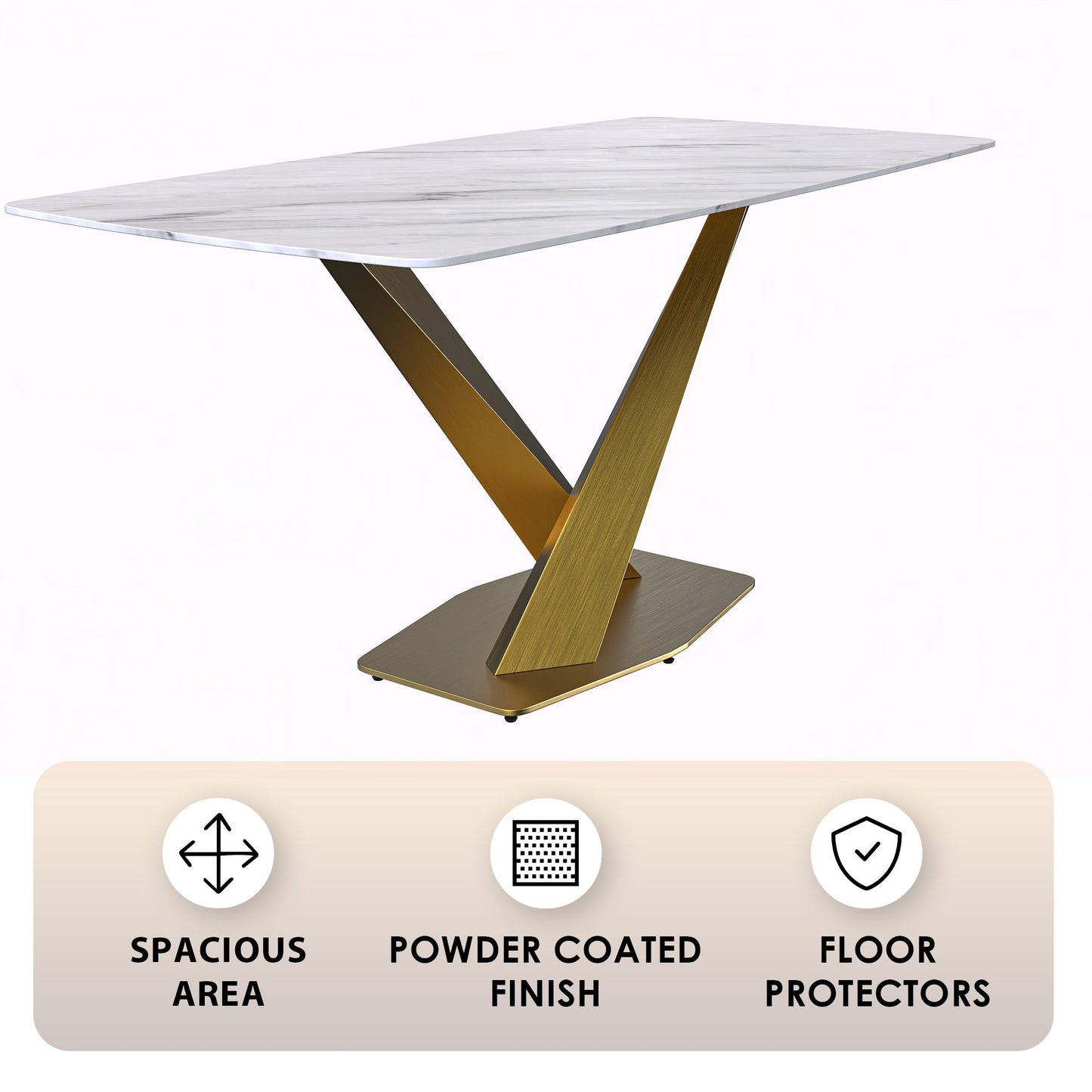 Voren Dining Table with Rectangular Tabletop with Gold/Black Stainless Steel Base