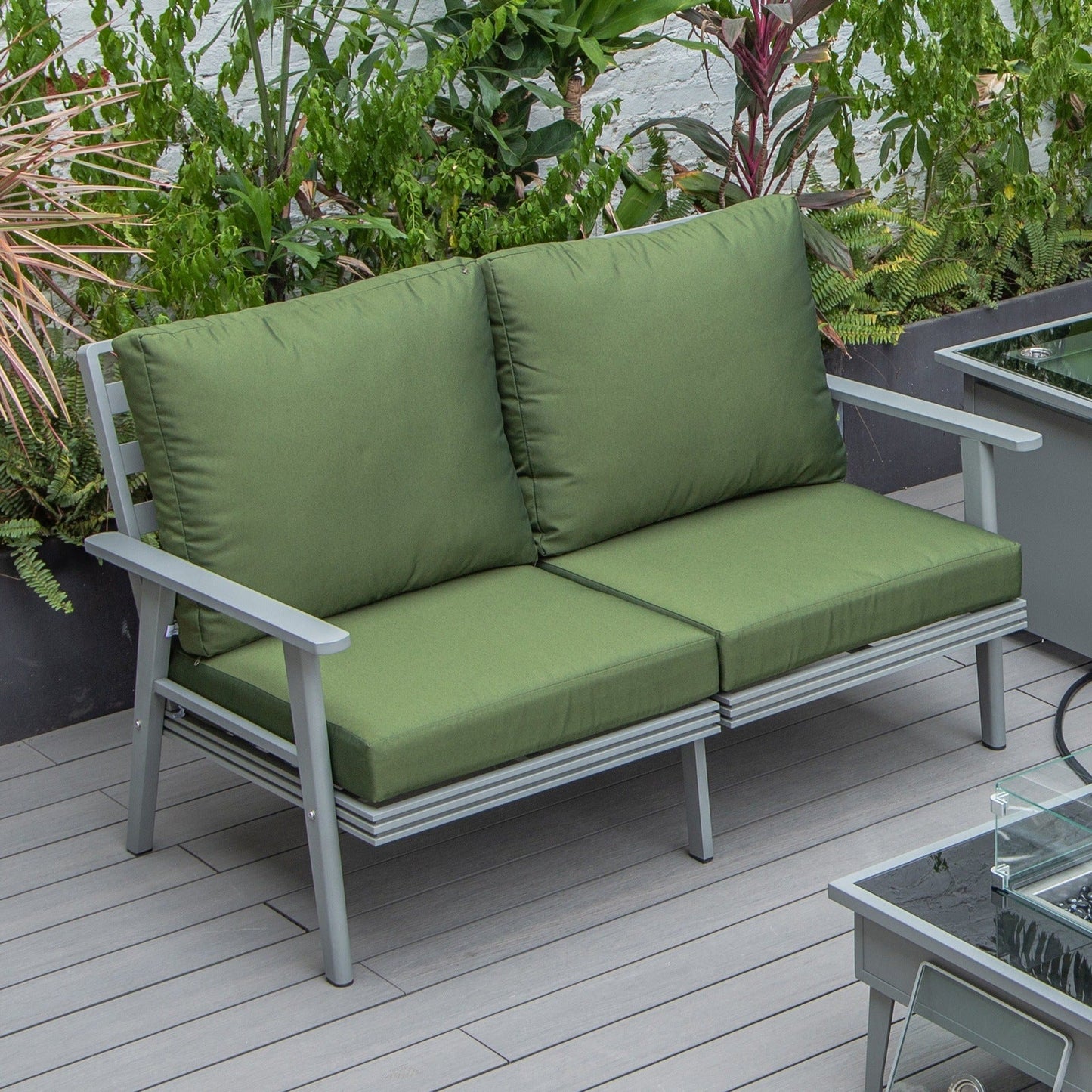 Walbrooke Modern Outdoor Patio Loveseat with Grey Aluminum Frame and Removable Cushions