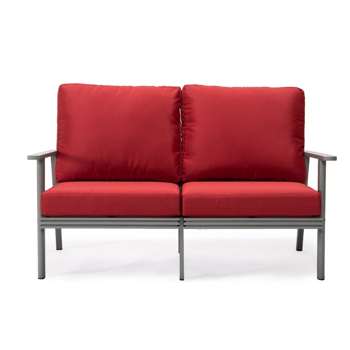 Walbrooke Modern Outdoor Patio Loveseat with Grey Aluminum Frame and Removable Cushions