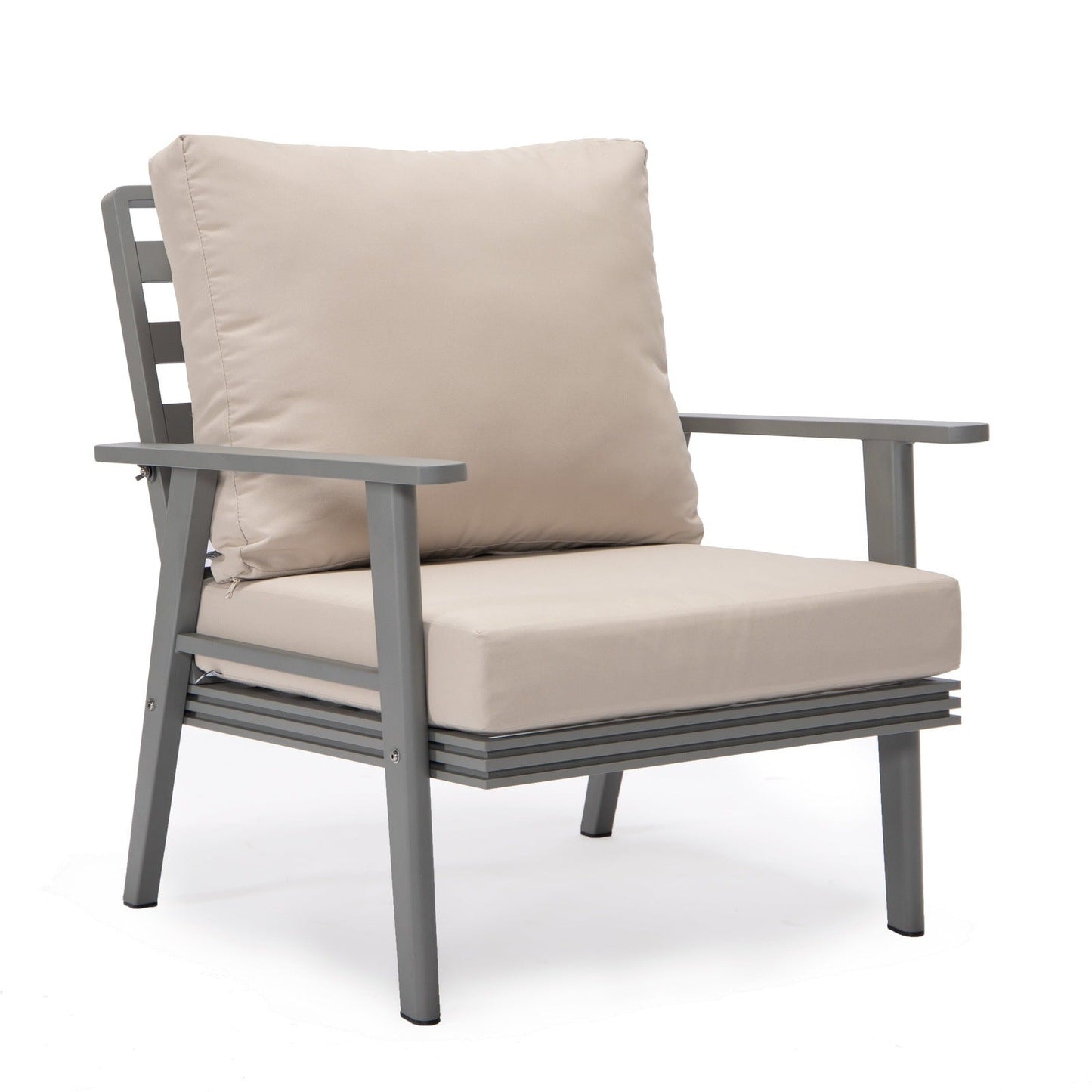 Walbrooke Modern 3-Piece Outdoor Patio Set with Grey Aluminum Frame and Removable Cushions Loveseat and Set of 2 Armchairs