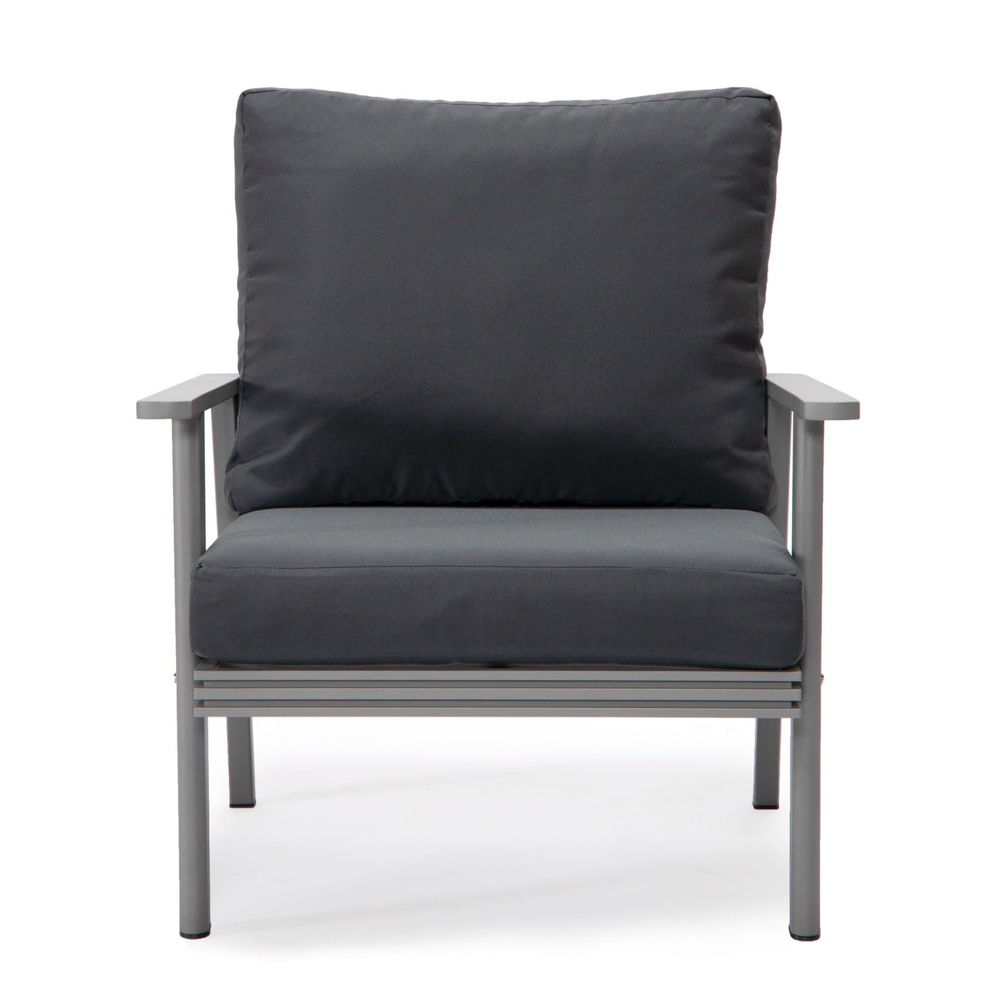 Walbrooke Modern 3-Piece Outdoor Patio Set with Grey Aluminum Frame and Removable Cushions Loveseat and Set of 2 Armchairs