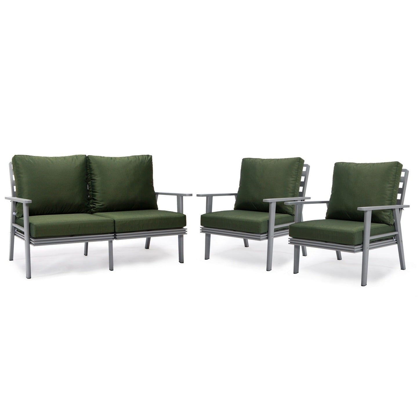 Walbrooke Modern 3-Piece Outdoor Patio Set with Grey Aluminum Frame and Removable Cushions Loveseat and Set of 2 Armchairs