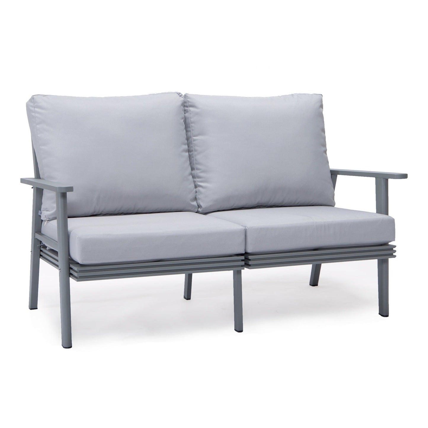Walbrooke Modern 3-Piece Outdoor Patio Set with Grey Aluminum Frame and Removable Cushions Loveseat and Set of 2 Armchairs