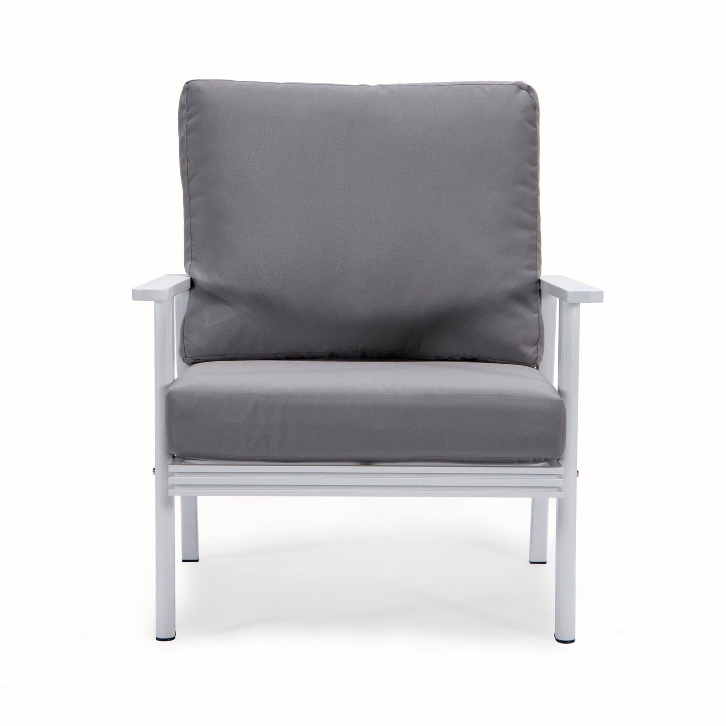 Walbrooke Modern 3-Piece Outdoor Patio Set with White Aluminum Frame and Removable Cushions Loveseat and Set of 2 Armchairs