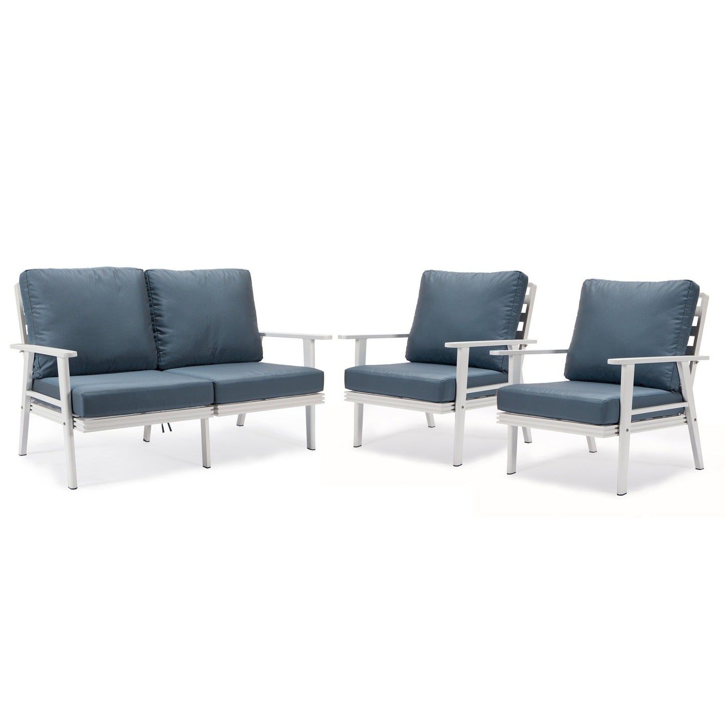 Walbrooke Modern 3-Piece Outdoor Patio Set with White Aluminum Frame and Removable Cushions Loveseat and Set of 2 Armchairs