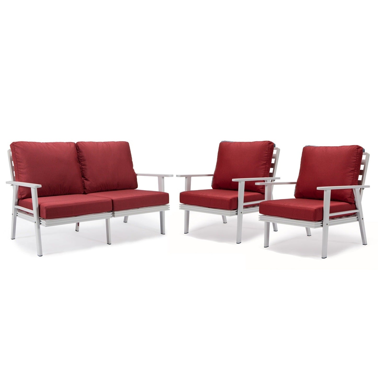 Walbrooke Modern 3-Piece Outdoor Patio Set with White Aluminum Frame and Removable Cushions Loveseat and Set of 2 Armchairs