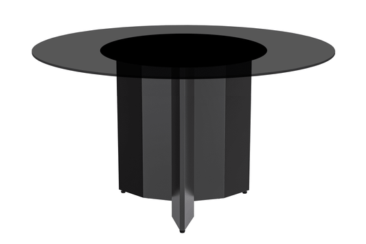 Zevro Round Dining Table with Sintered Stone/Glass Tabletop in Black Stainless Steel